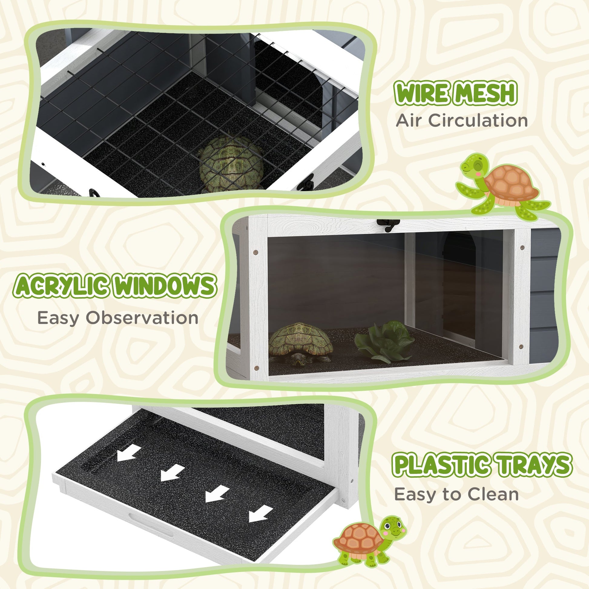 KFX-3854013 Spacious Tortoise Habitat with Lamp Holder, Double Tray, and Hide Box