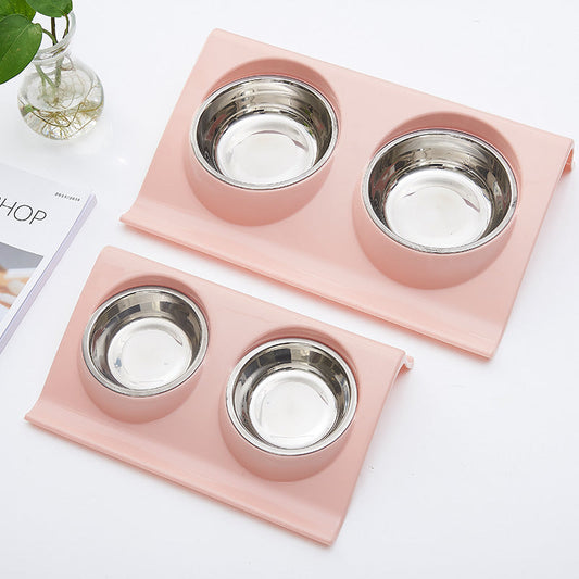 KFX-3856317 Stainless Steel Double Pet Bowl with Anti-Spatter Design - Easy to Clean and Eco-Friendly