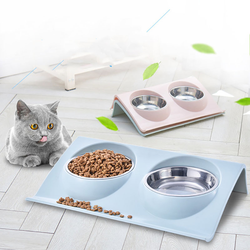 KFX-3856317 Stainless Steel Double Pet Bowl with Anti-Spatter Design - Easy to Clean and Eco-Friendly