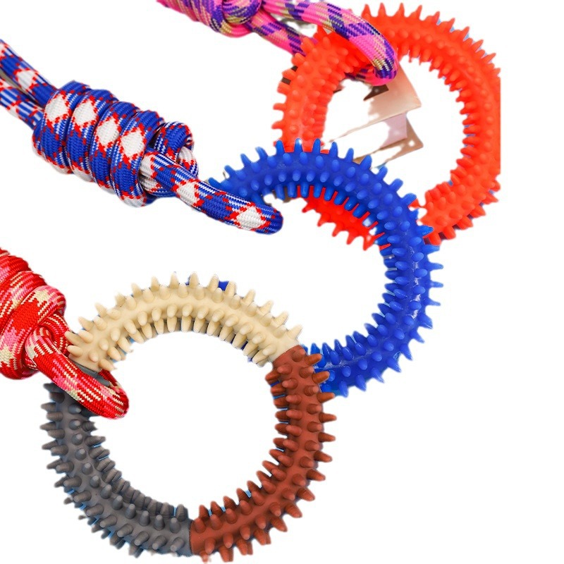 KFX-3857597 Durable Braided Rope Toy for Dogs - Colorful Puppy Knot with Self-Relief Feature (43CM x 11CM, 166g)