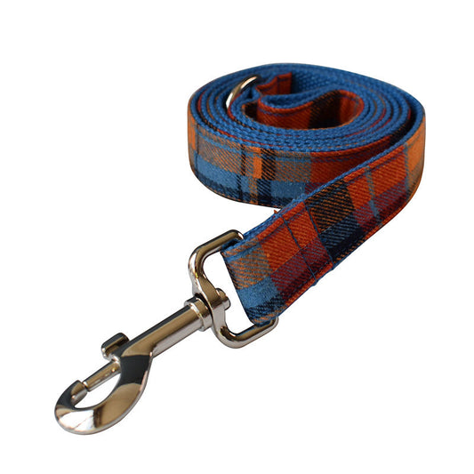 KFX-3858109 Velvet Plaid Dog Collar with Alloy Buckle - Cotton Fabric, Sizes S to XL