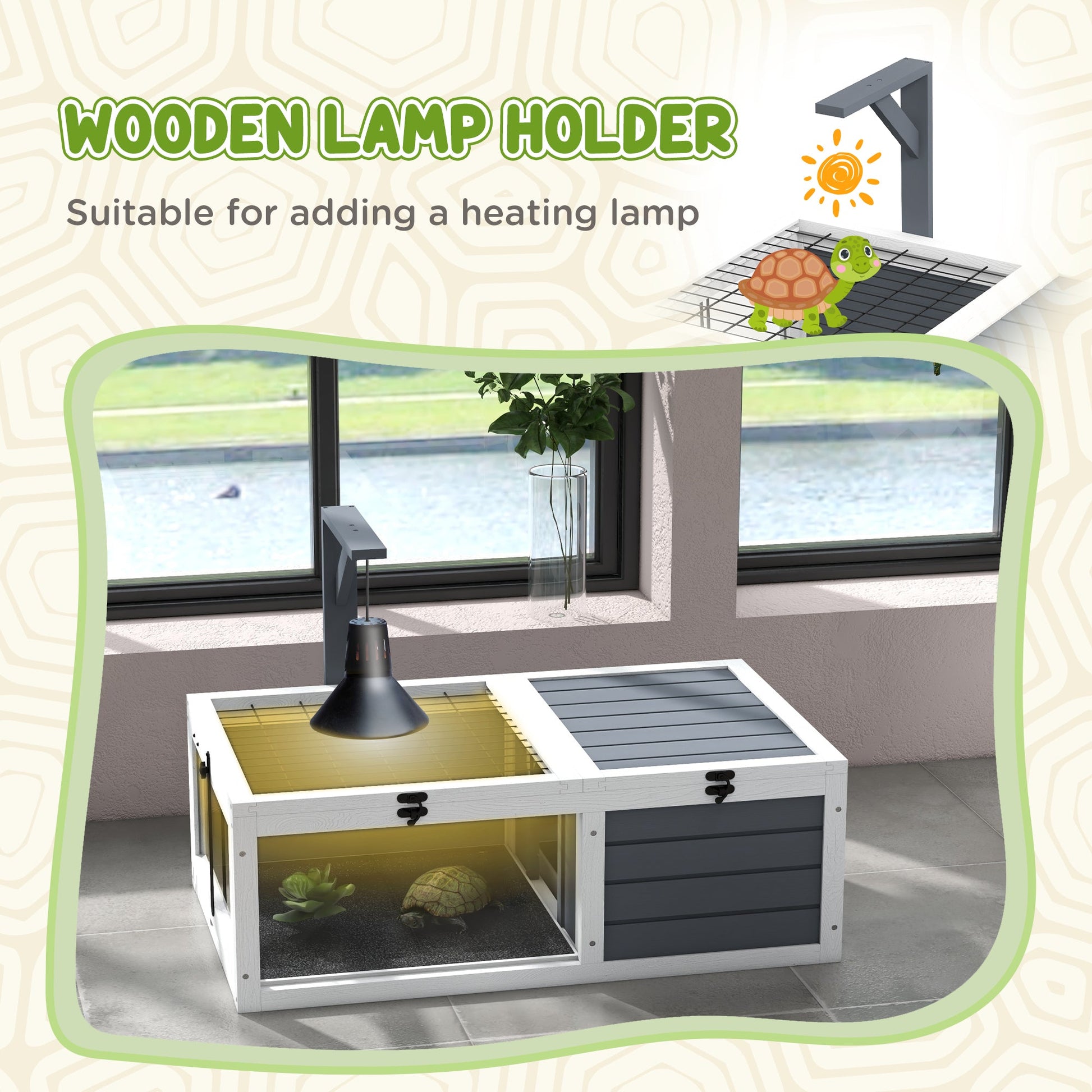 KFX-3859773 Wooden Tortoise Habitat with Lamp Holder and Easy-Clean Design, Gray
