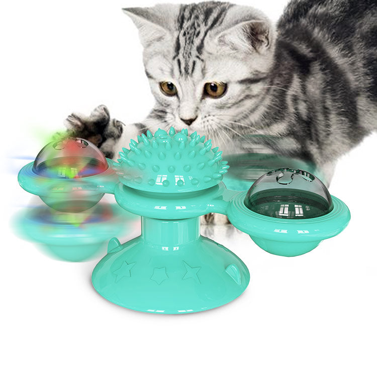 KFX-3859901 Lucky Cat Tumbler Toy with Suction Cup Pinwheel - Engaging Educational Cat Playtime Artifact