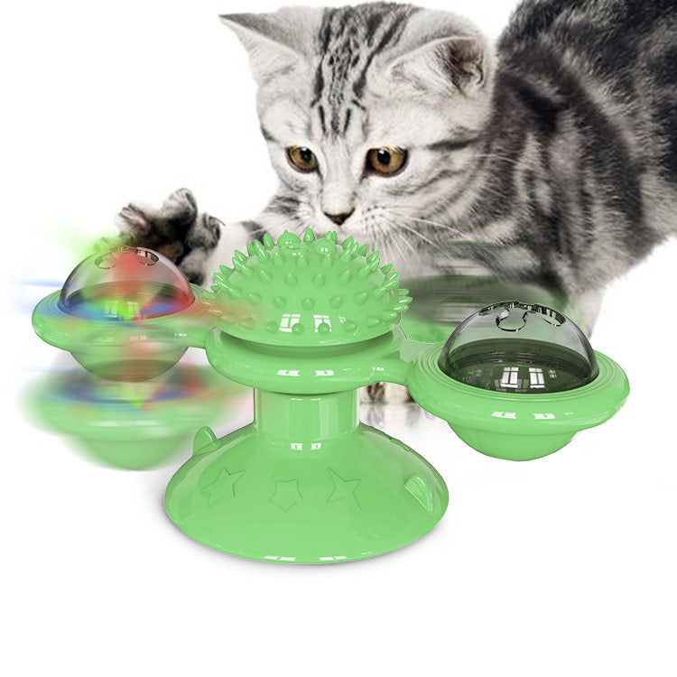 KFX-3859901 Lucky Cat Tumbler Toy with Suction Cup Pinwheel - Engaging Educational Cat Playtime Artifact