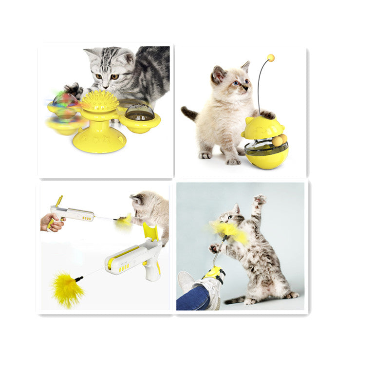 KFX-3859901 Lucky Cat Tumbler Toy with Suction Cup Pinwheel - Engaging Educational Cat Playtime Artifact