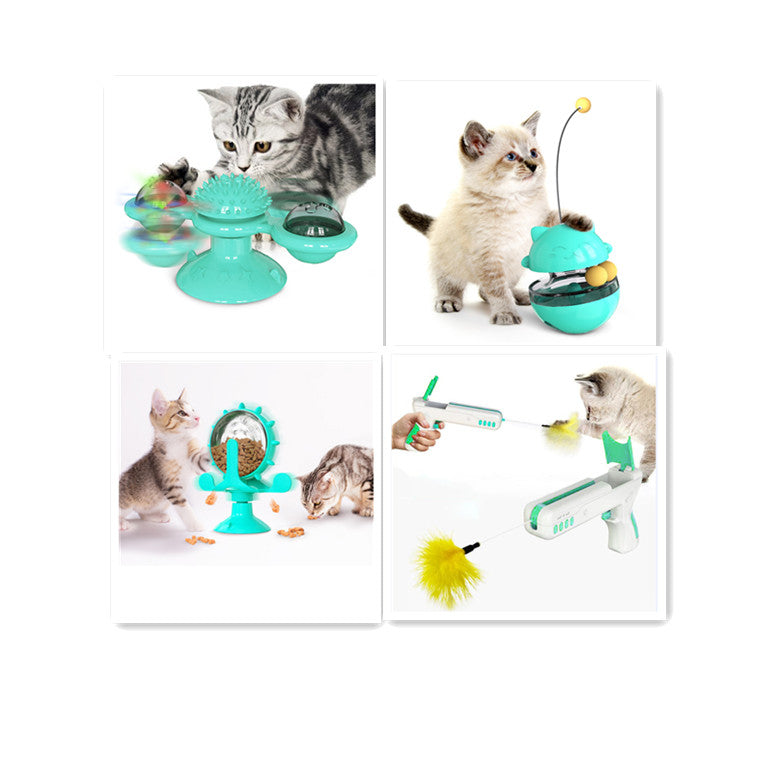 KFX-3859901 Lucky Cat Tumbler Toy with Suction Cup Pinwheel - Engaging Educational Cat Playtime Artifact