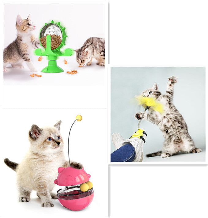KFX-3859901 Lucky Cat Tumbler Toy with Suction Cup Pinwheel - Engaging Educational Cat Playtime Artifact
