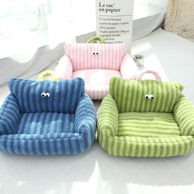 KFX-3860157 Cozy Striped Nest Sofa for Small Dogs – Blue, Warm Yellow, Pink, Grass Green Options