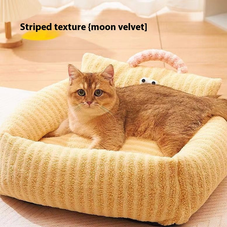 KFX-3860157 Cozy Striped Nest Sofa for Small Dogs – Blue, Warm Yellow, Pink, Grass Green Options