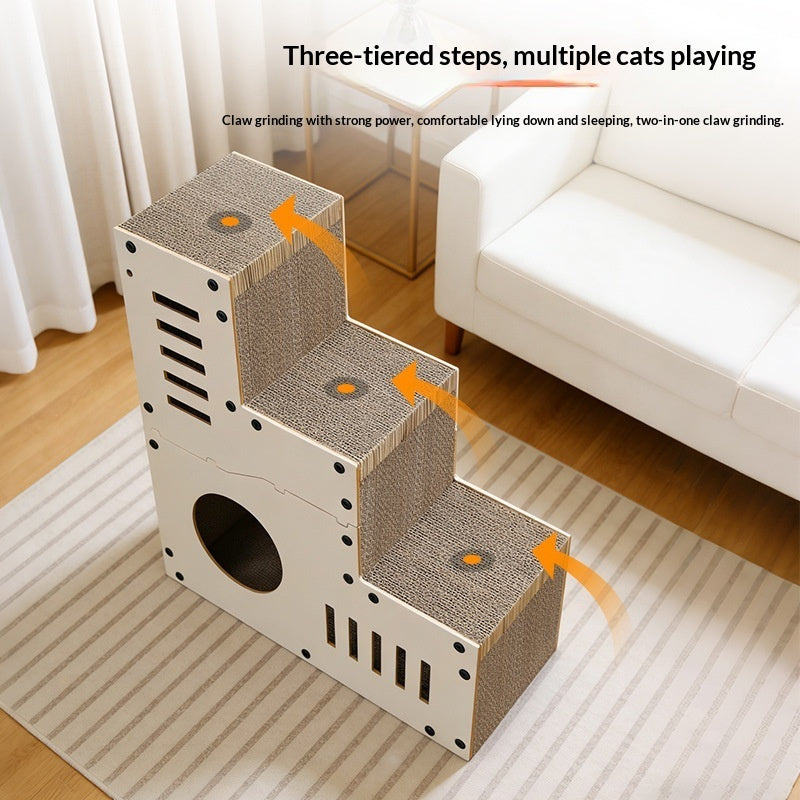 KFX-3862077 Corrugated Cat Scratcher with Minimalist Stair Design and Replacement Core