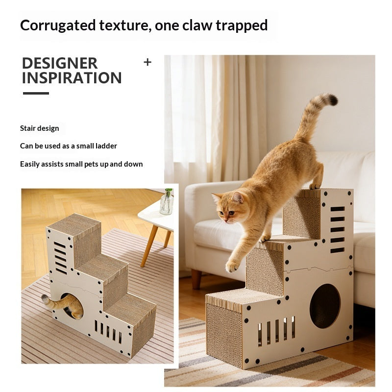 KFX-3862077 Corrugated Cat Scratcher with Minimalist Stair Design and Replacement Core