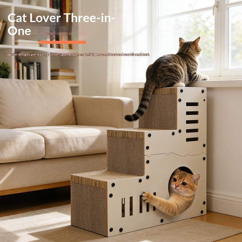 KFX-3862077 Corrugated Cat Scratcher with Minimalist Stair Design and Replacement Core