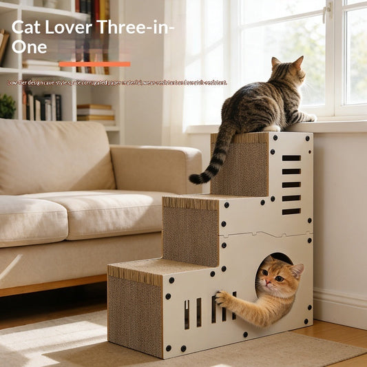 KFX-3862077 Corrugated Cat Scratcher with Minimalist Stair Design and Replacement Core