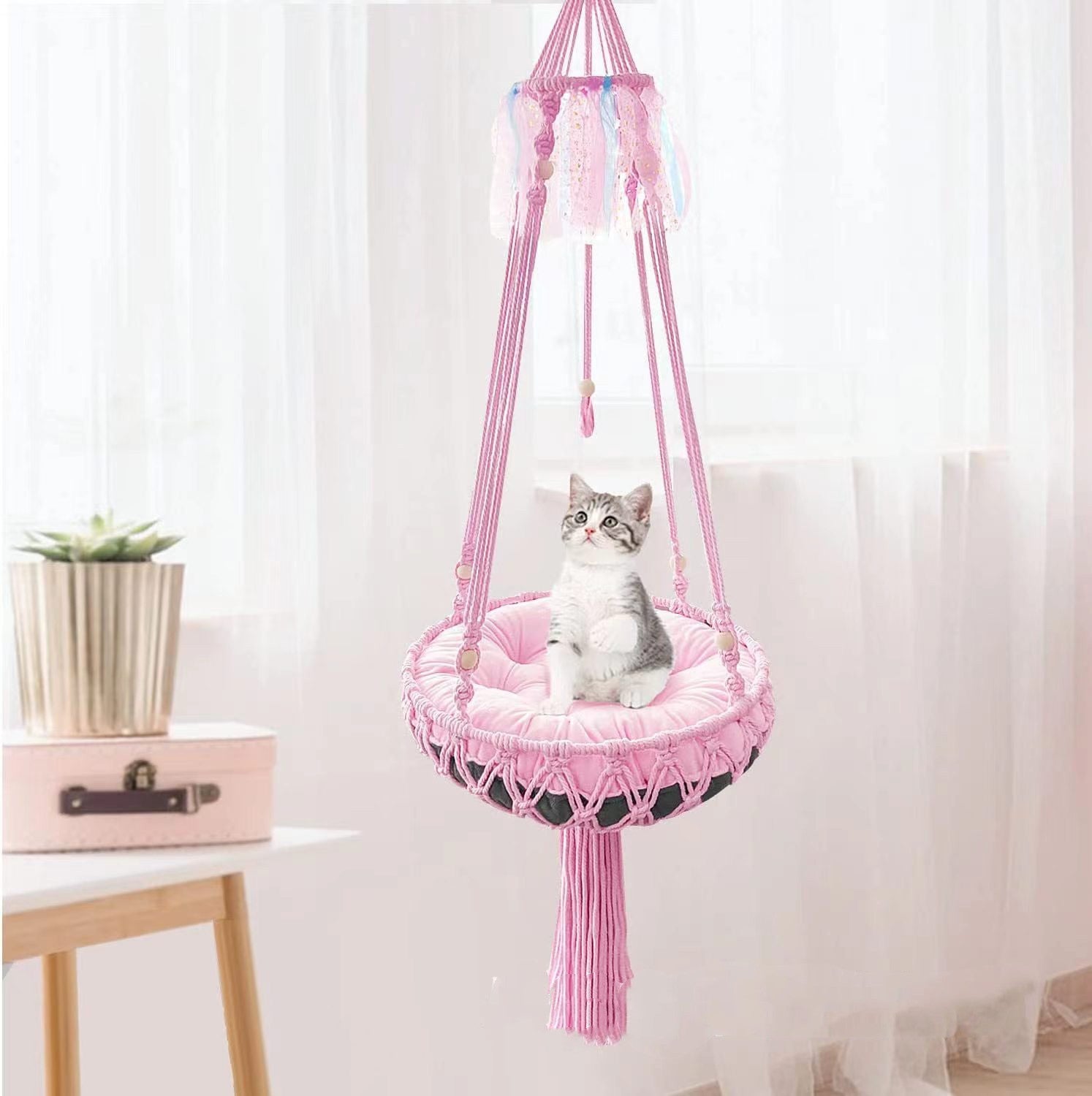 KFX-3863485 Cozy Cat Hammock Nest - Durable Cotton Thread Swing in Multiple Sizes
