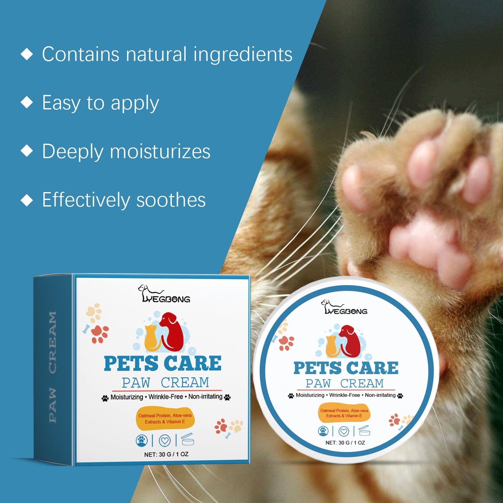 KFX-3863741 Deep Moisturizing Paw Care Cream for Dogs - 30g Hydrating Formula with Oat Protein and Aloe Extract