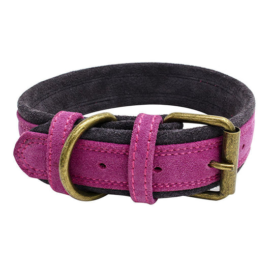 KFX-3863869 Double Contrast Color Nubuck Leather Dog Collar with Brass Fittings - Multiple Sizes Available