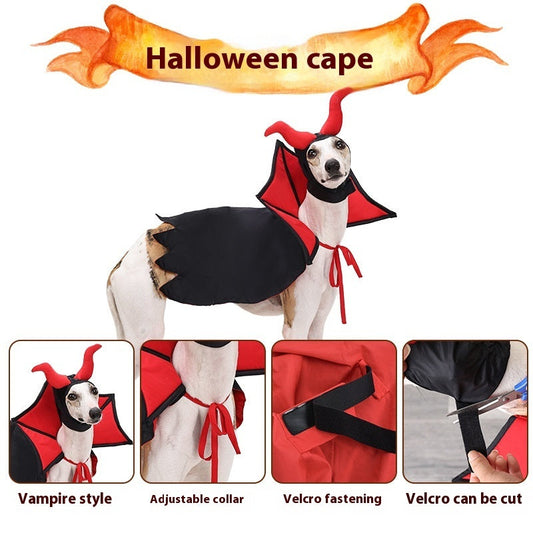 KFX-3866045 Pet Halloween Vampire Cloak and Hat Set in Black, Casual Polyester Outfit
