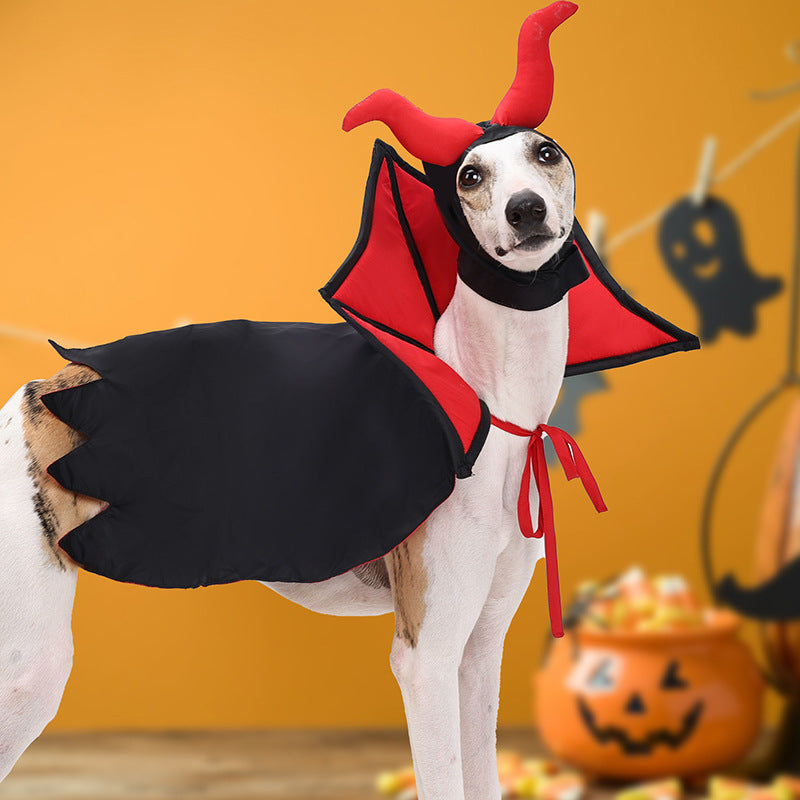 KFX-3866045 Pet Halloween Vampire Cloak and Hat Set in Black, Casual Polyester Outfit