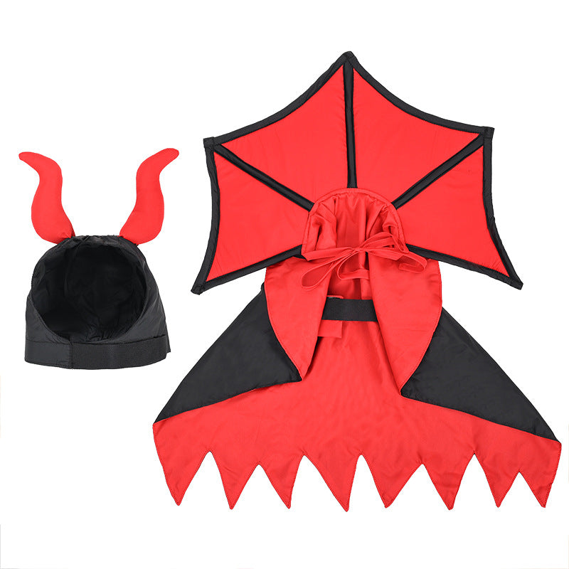KFX-3866045 Pet Halloween Vampire Cloak and Hat Set in Black, Casual Polyester Outfit