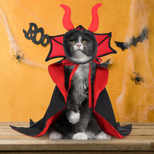 KFX-3866045 Pet Halloween Vampire Cloak and Hat Set in Black, Casual Polyester Outfit