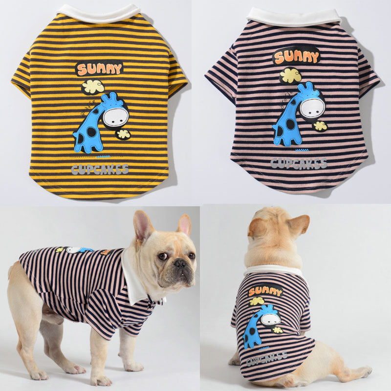 KFX-3866941 Cozy Cotton Stripe Polo Sweater for Pets in Pink and Yellow