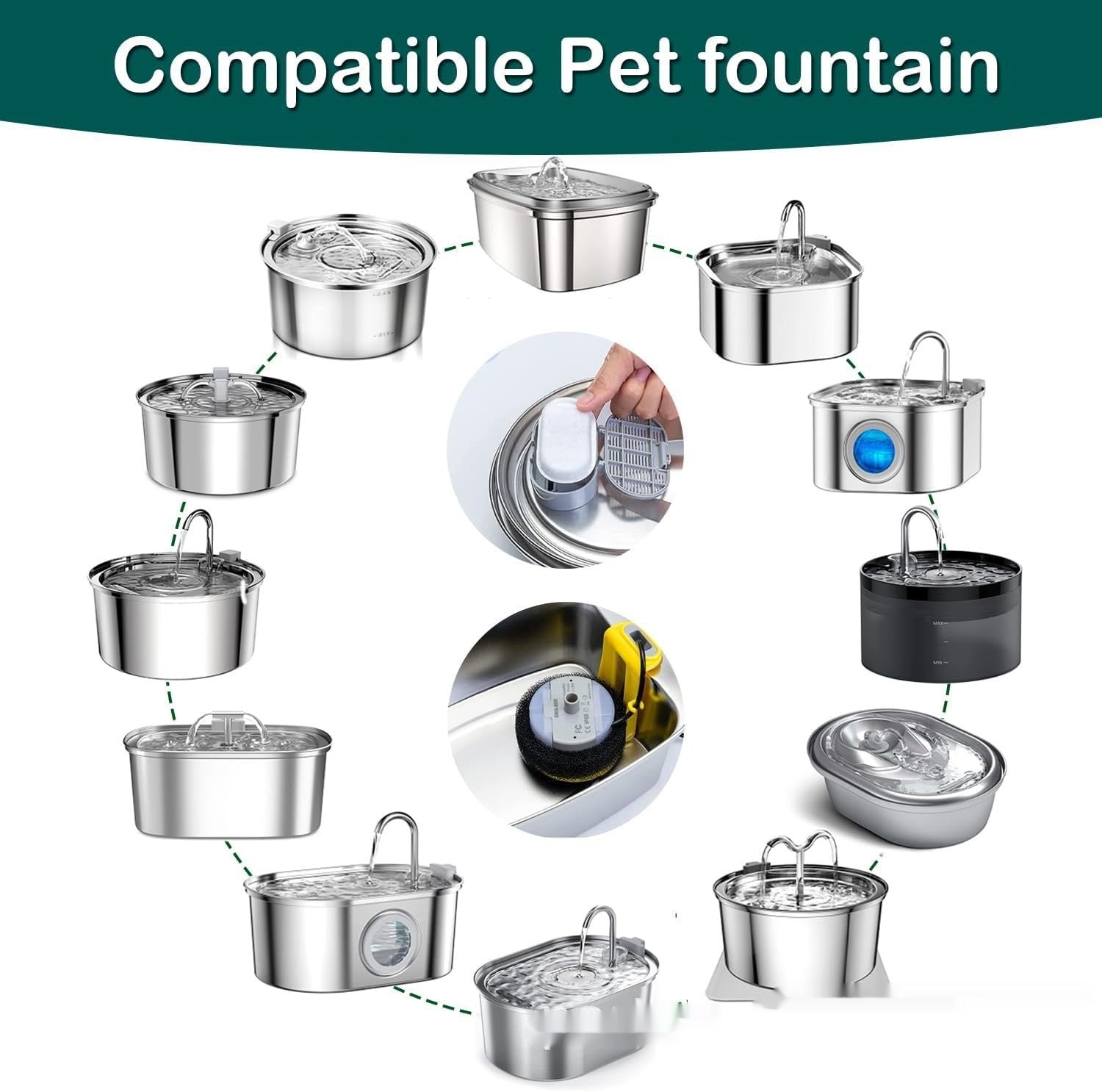 KFX-3867709 Non-Woven Fabric Pet Water Dispenser Filter Element, Stainless Steel Compatible with Various Models