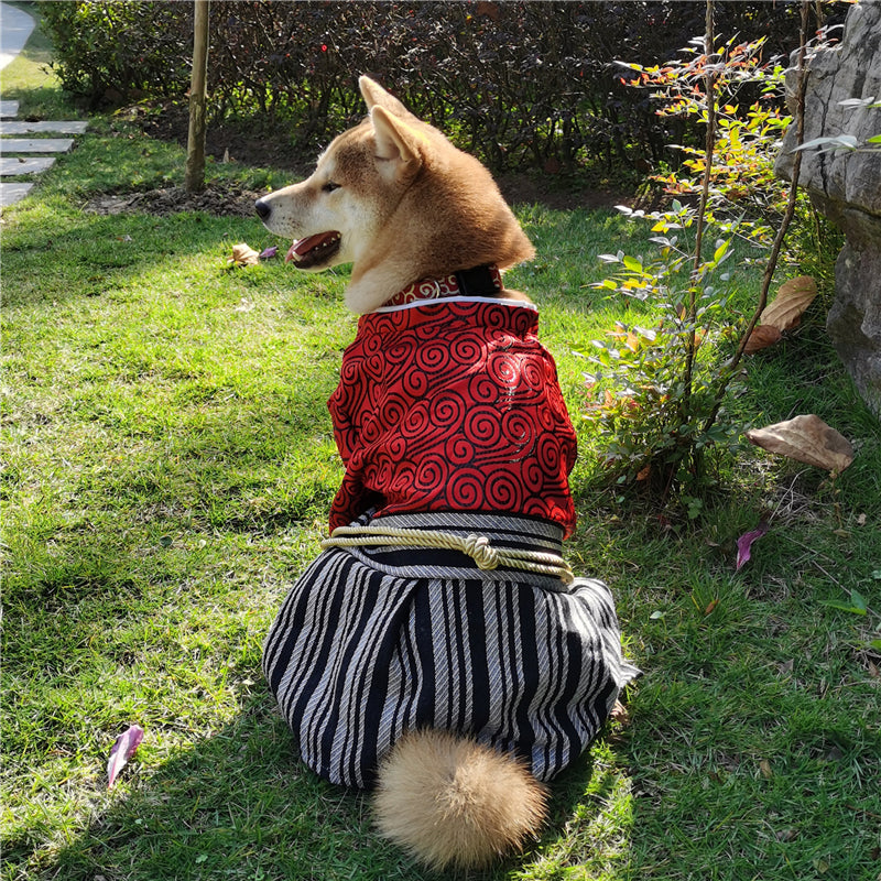 KFX-3875773 Samurai Style Pet Dog Clothes in Red and Black - Sizes S to XL Available