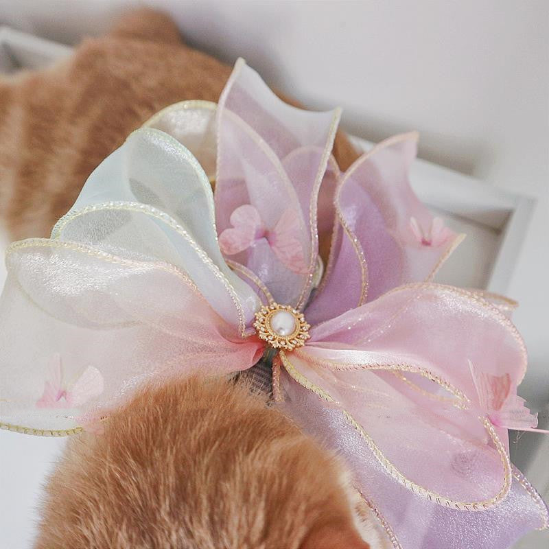 KFX-3877181 Fashionable Cat and Dog Leash with Bow, Purple and Pink, Adjustable Sizes S and M, 120cm Rope Length