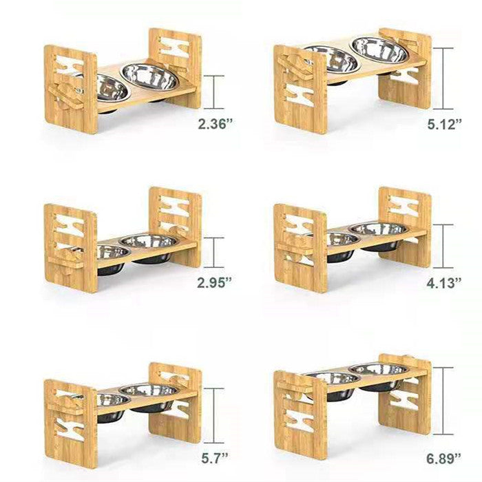 KFX-3877565 Stainless Steel Double Bowl Holder with Bamboo Stand for Cats and Dogs