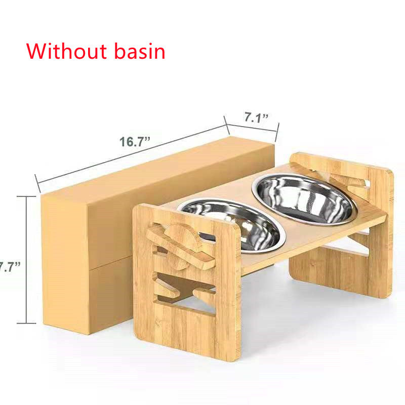 KFX-3877565 Stainless Steel Double Bowl Holder with Bamboo Stand for Cats and Dogs