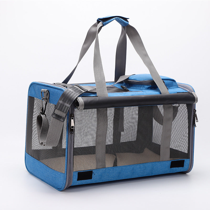 KFX-3879613 Portable Pet Shoulder Crossbody Handbag for Dogs and Cats - Fashion Minimalist, Breathable Oxford Material, Available in Blue, Pink, Gray, Black