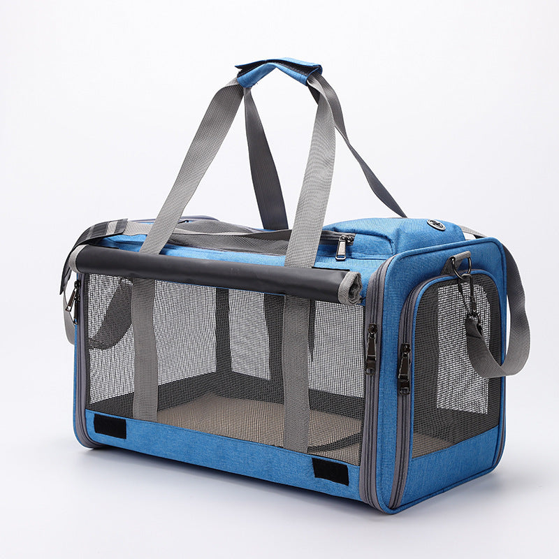 KFX-3879613 Portable Pet Shoulder Crossbody Handbag for Dogs and Cats - Fashion Minimalist, Breathable Oxford Material, Available in Blue, Pink, Gray, Black