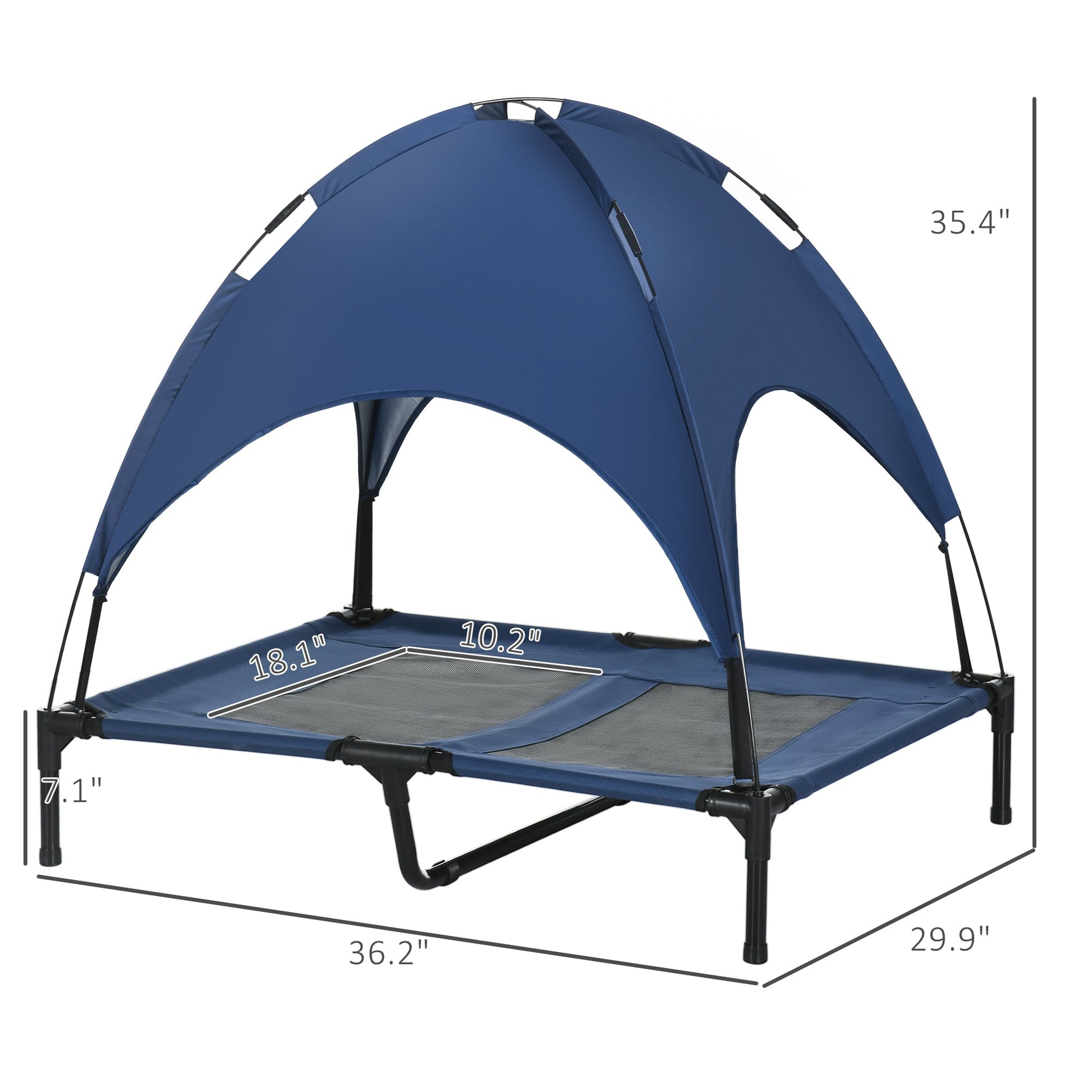 KFX-3881789 Elevated Dog Cot with UV Protection Canopy Shade - 36 Inch, Dark Blue