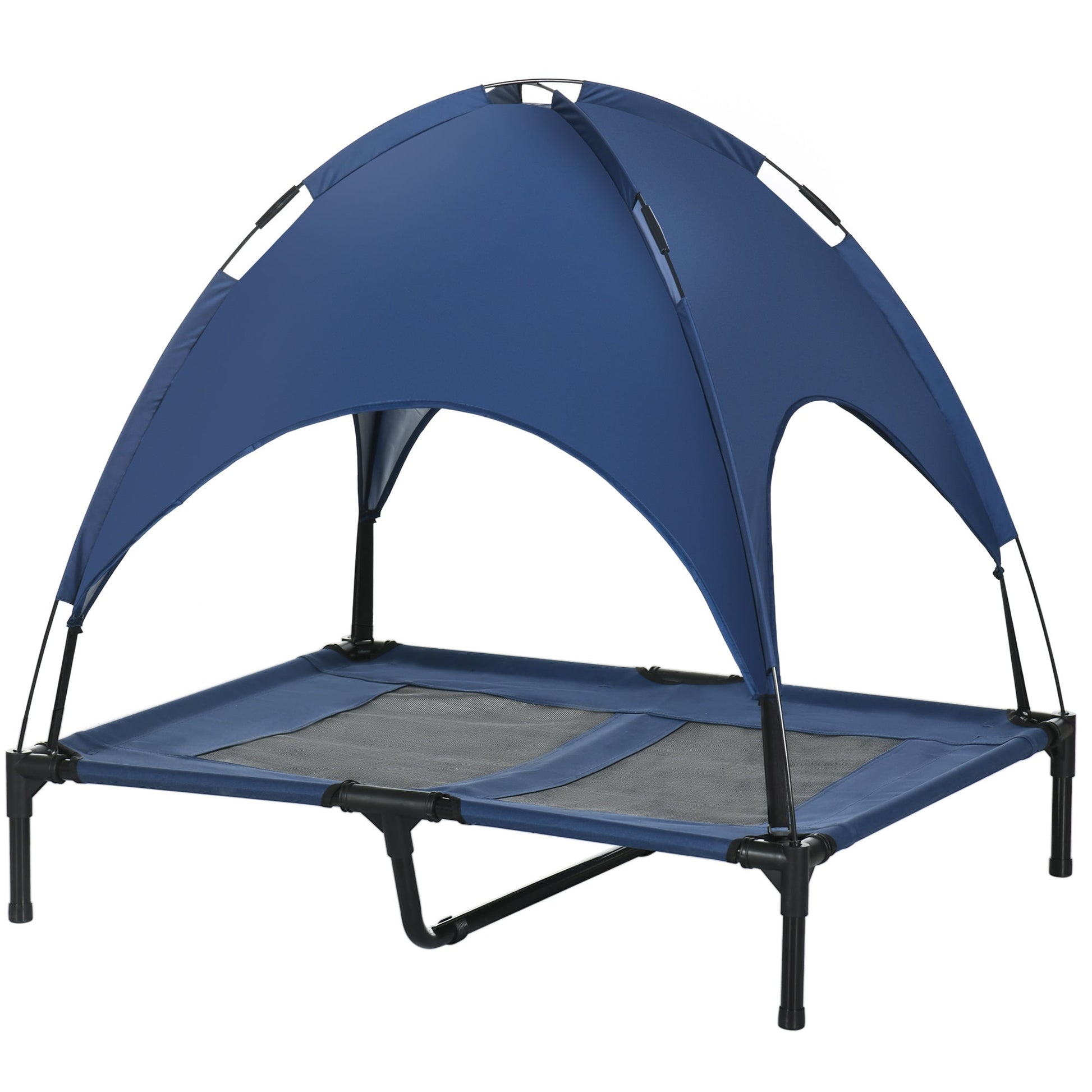 KFX-3881789 Elevated Dog Cot with UV Protection Canopy Shade - 36 Inch, Dark Blue