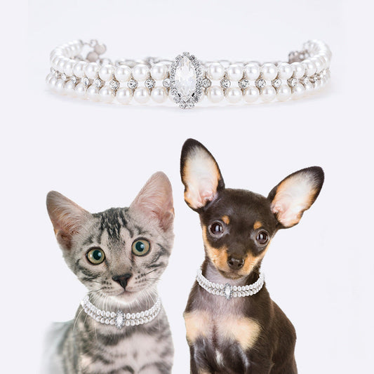 KFX-3882941 Elegant Pearl Necklace Collar for Small and Medium-Sized Dogs with Extension Chain