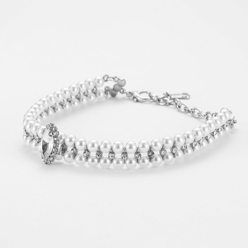 KFX-3882941 Elegant Pearl Necklace Collar for Small and Medium-Sized Dogs with Extension Chain