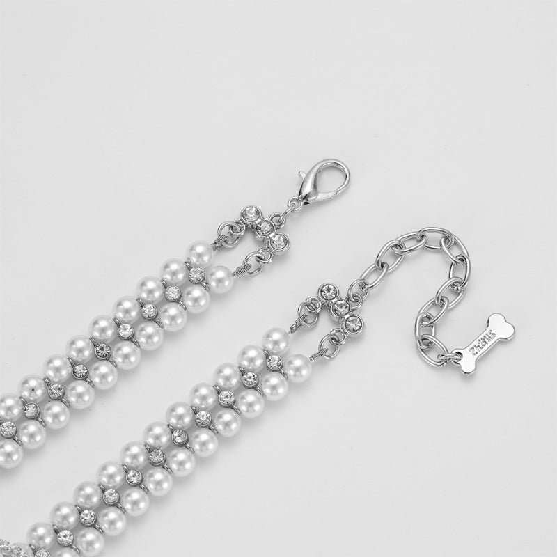 KFX-3882941 Elegant Pearl Necklace Collar for Small and Medium-Sized Dogs with Extension Chain