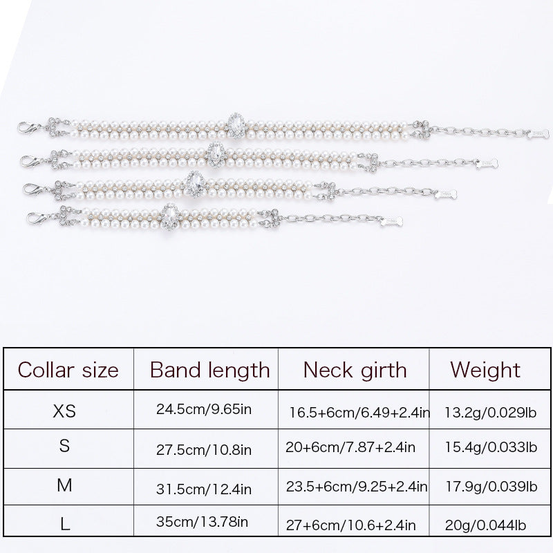 KFX-3882941 Elegant Pearl Necklace Collar for Small and Medium-Sized Dogs with Extension Chain