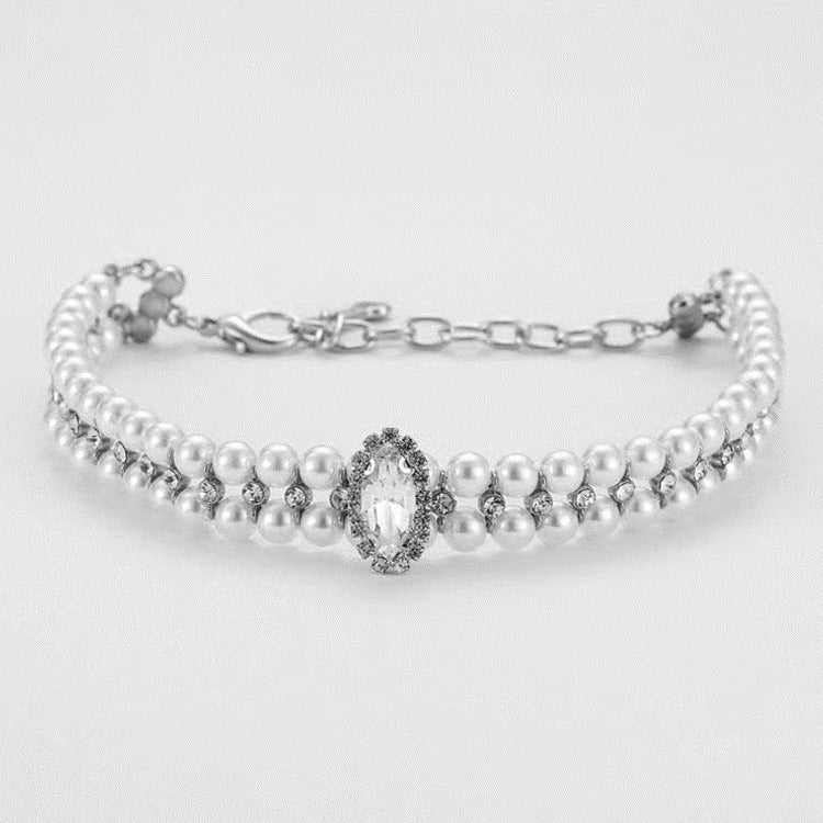 KFX-3882941 Elegant Pearl Necklace Collar for Small and Medium-Sized Dogs with Extension Chain