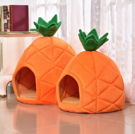 KFX-3883197 Cozy Cloth Pet Bed with Anti-Slip Options in Vibrant Orange and Fruit Designs