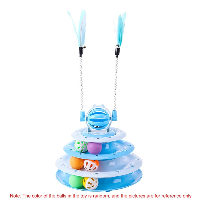 KFX-3886397 Interactive 4-Tier Cat Puzzle Toy with Balls and Teasers for Indoor Cats
