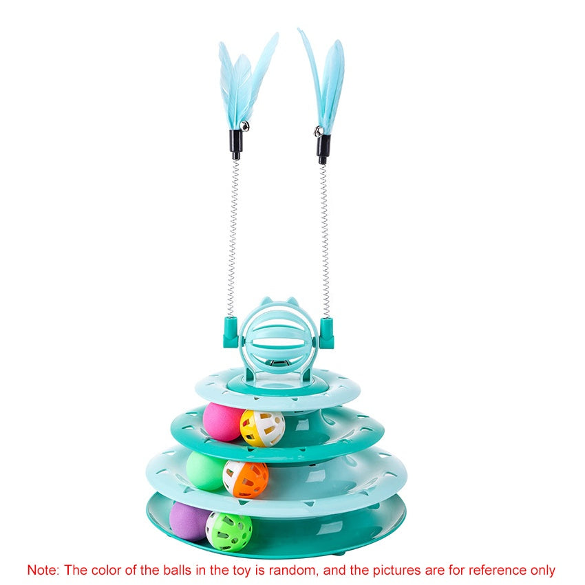 KFX-3886397 Interactive 4-Tier Cat Puzzle Toy with Balls and Teasers for Indoor Cats