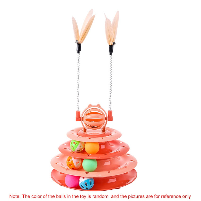 KFX-3886397 Interactive 4-Tier Cat Puzzle Toy with Balls and Teasers for Indoor Cats