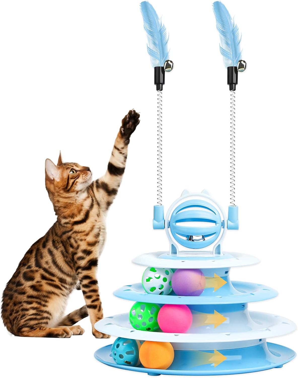 KFX-3886397 Interactive 4-Tier Cat Puzzle Toy with Balls and Teasers for Indoor Cats