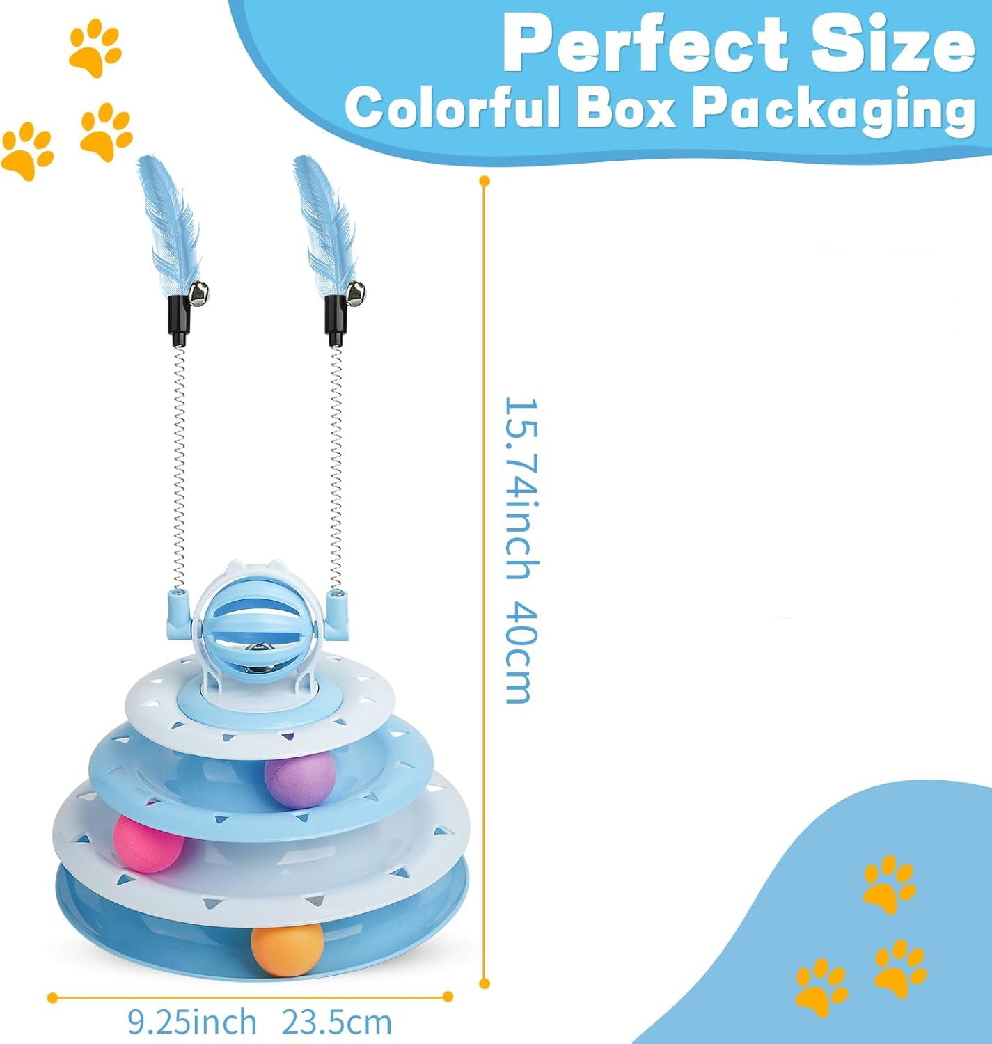 KFX-3886397 Interactive 4-Tier Cat Puzzle Toy with Balls and Teasers for Indoor Cats