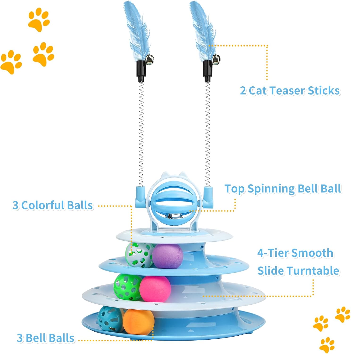 KFX-3886397 Interactive 4-Tier Cat Puzzle Toy with Balls and Teasers for Indoor Cats