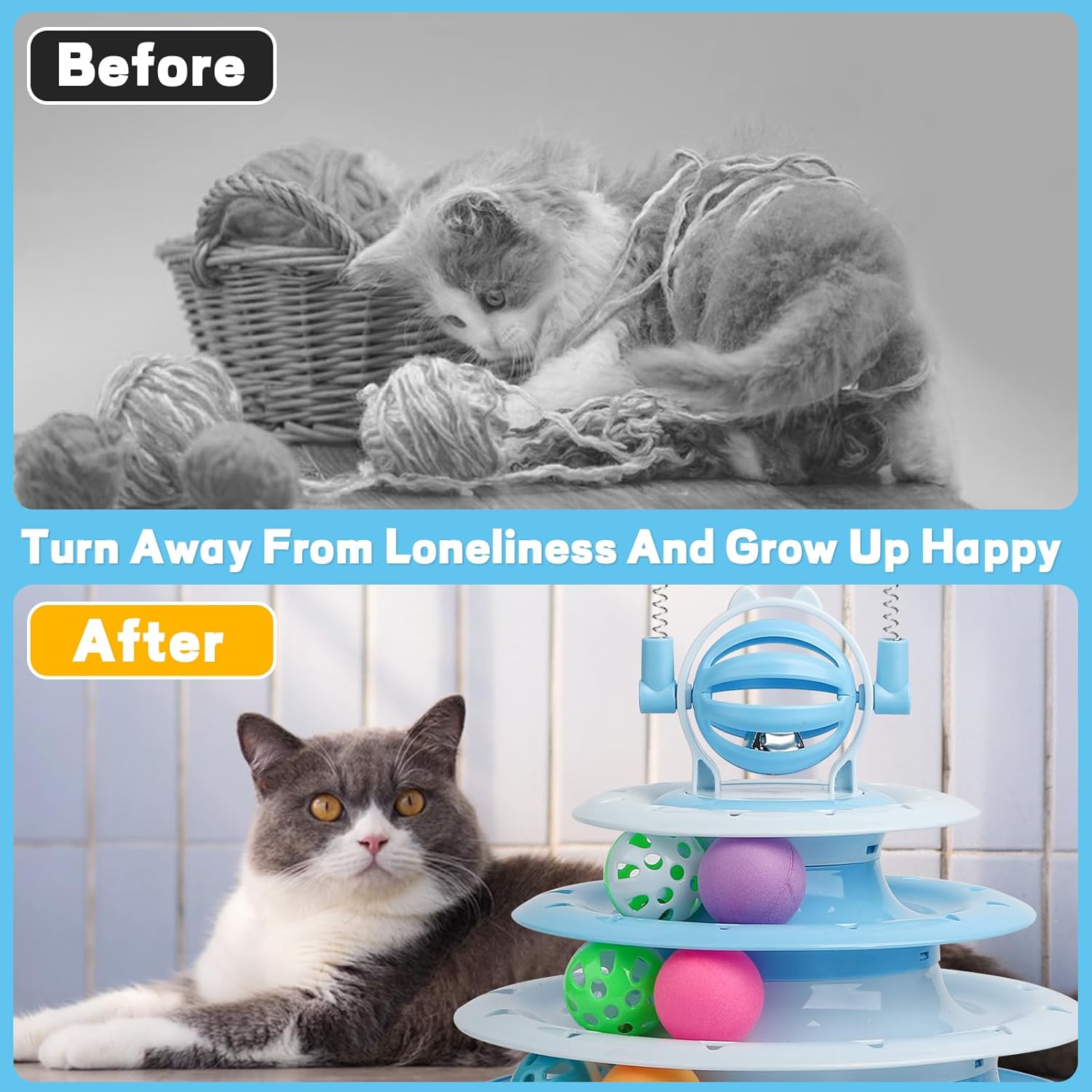 KFX-3886397 Interactive 4-Tier Cat Puzzle Toy with Balls and Teasers for Indoor Cats