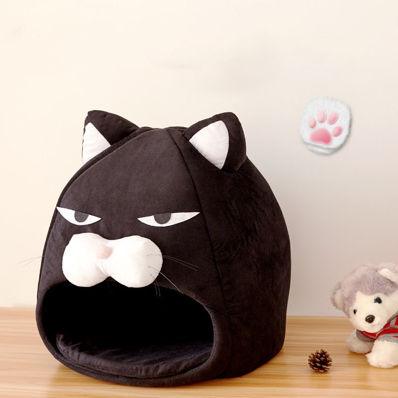 KFX-3887165 Cozy Cat House Bed with Removable Litter Mat, Plush Nest for Small and Medium Pets