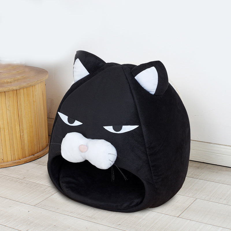 KFX-3887165 Cozy Cat House Bed with Removable Litter Mat, Plush Nest for Small and Medium Pets