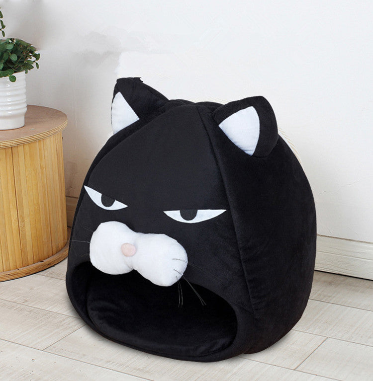 KFX-3887165 Cozy Cat House Bed with Removable Litter Mat, Plush Nest for Small and Medium Pets